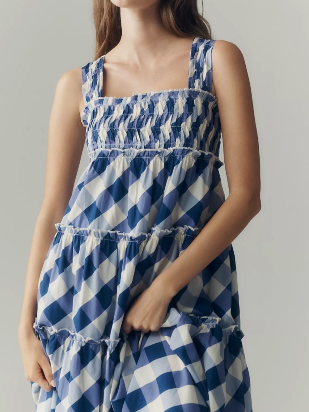 NWT-Maeve Helena 100% Cotton Tiered Midi Dress β Blue Plaid π - Picture 2 of 3